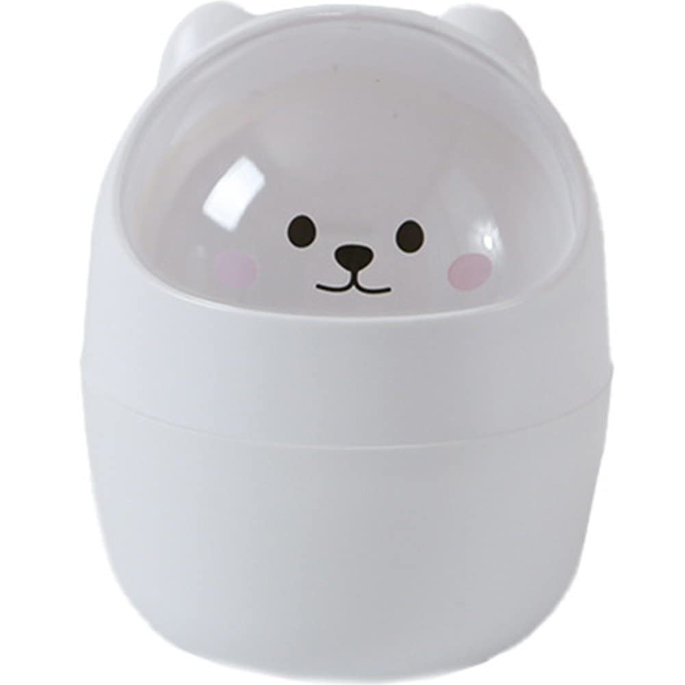 Cute Bear Mini Desktop Trash Can with Lid - Kawaii Pen Holder & Storage Bin for Office, Bedroom, and Dorm Organization