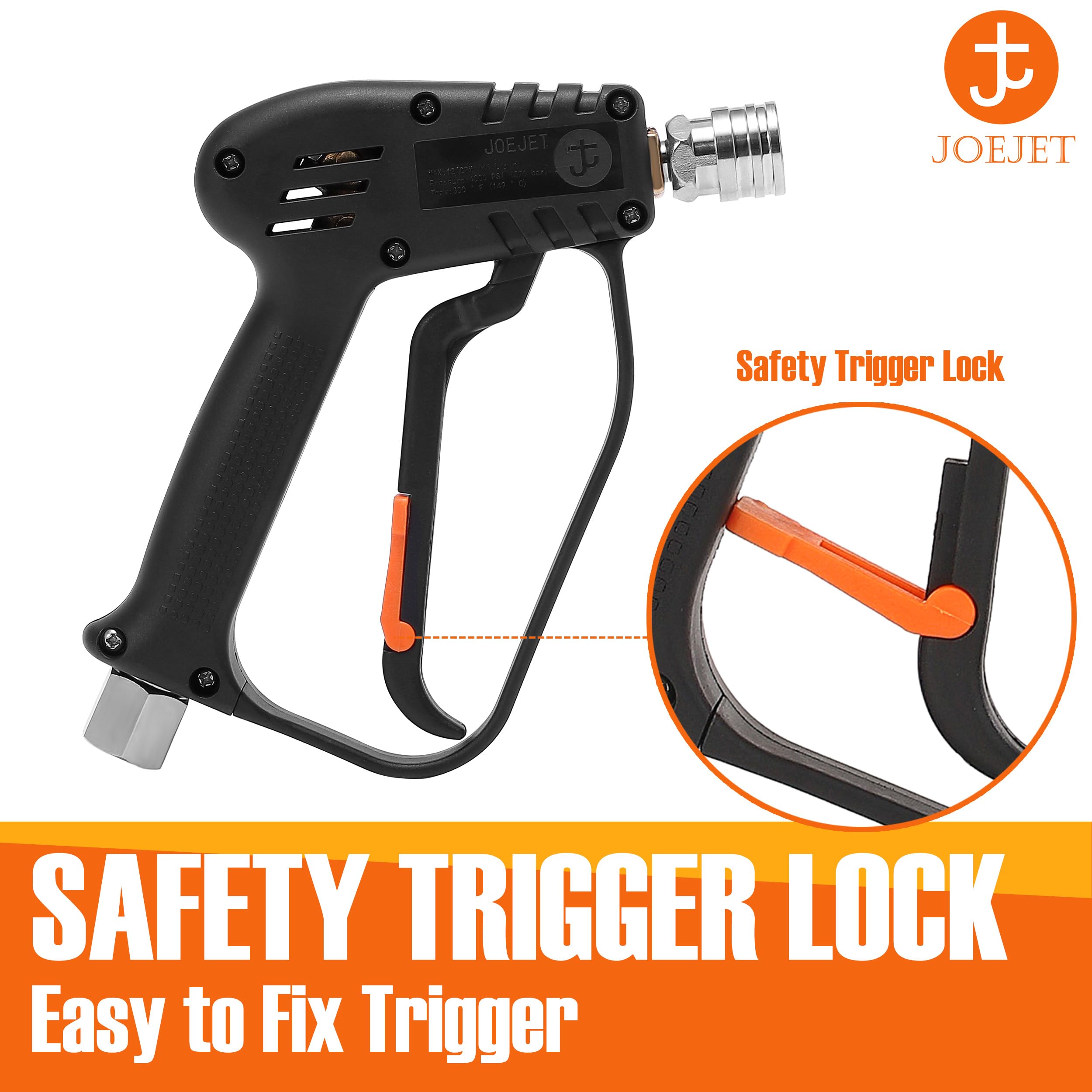JOEJET Pressure Washer Gun with Swivel - M22 to 3/8'' Quick Connect Adapter Set for Pressure Washer Hose | Heavy Duty Cleaning for Driveways, Decks & Outdoor Surfaces