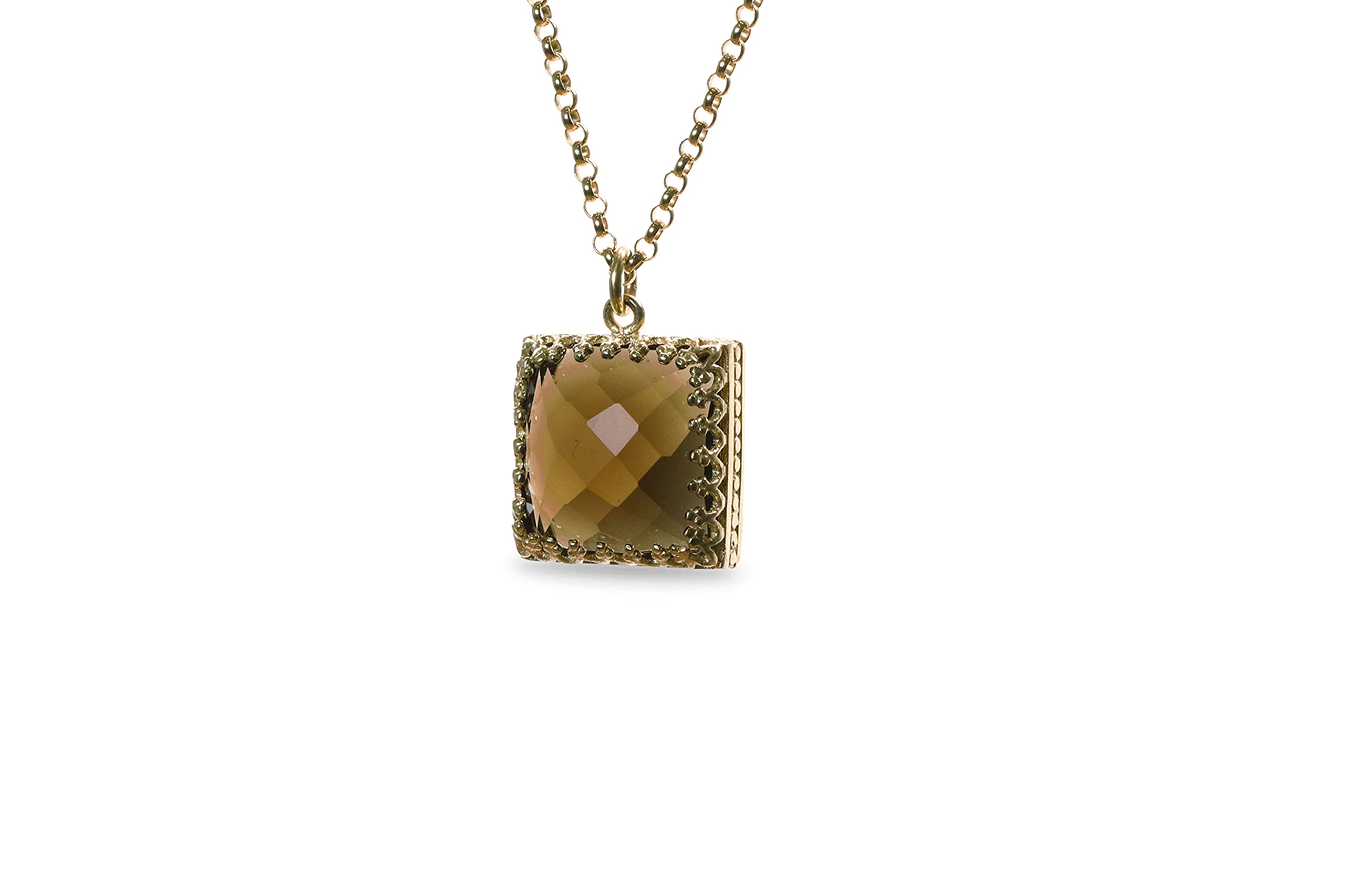 Handmade Smoky Quartz Statement Necklace with Intricate Square Pendant - Elegant Crystal Jewelry for Women - Customizable Gemstone Necklace for Evening Parties, Date Nights & Special Occasions