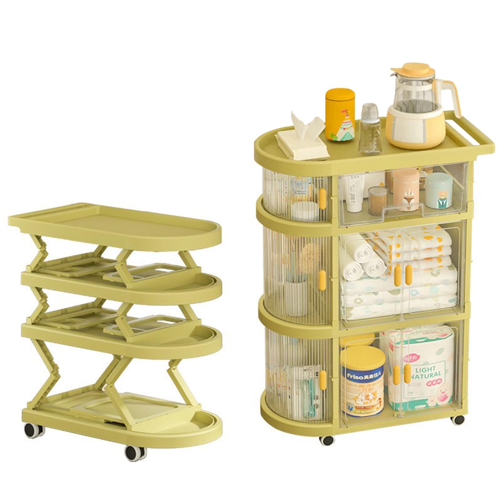 ASHAMX1 Baby Cart Organizer - 3-Tier Rolling Diaper Caddy with Wheels & Drawers, Portable Nursery Storage for Diapers, Wipes, Toys - Perfect for Nursery, Bedroom & On-the-Go Parents