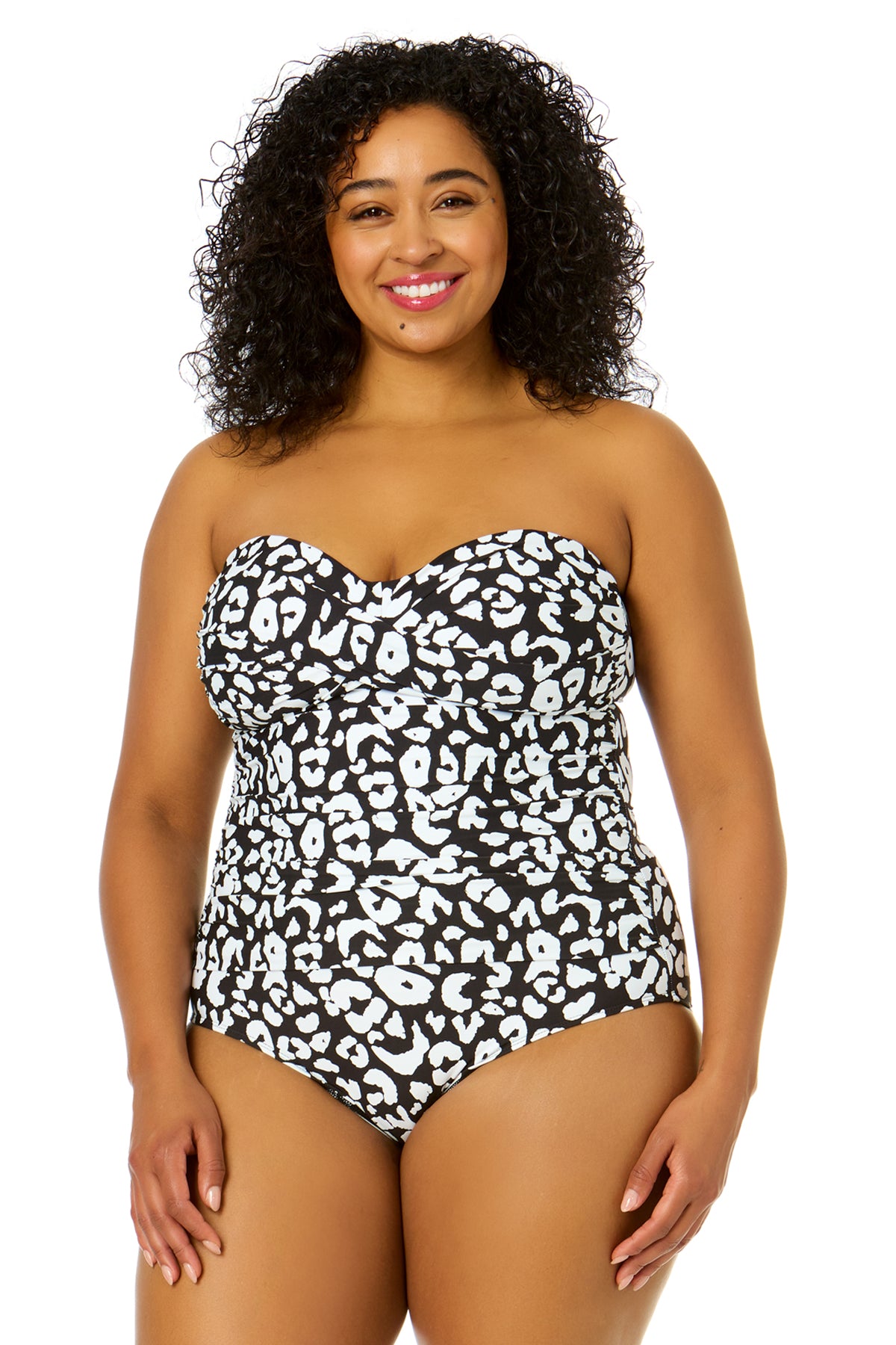 Plus Size Women's Wild Cat Print Twist Front Shirred One Piece Swimsuit - Stylish Beachwear for Pool Parties & Summer Vacations