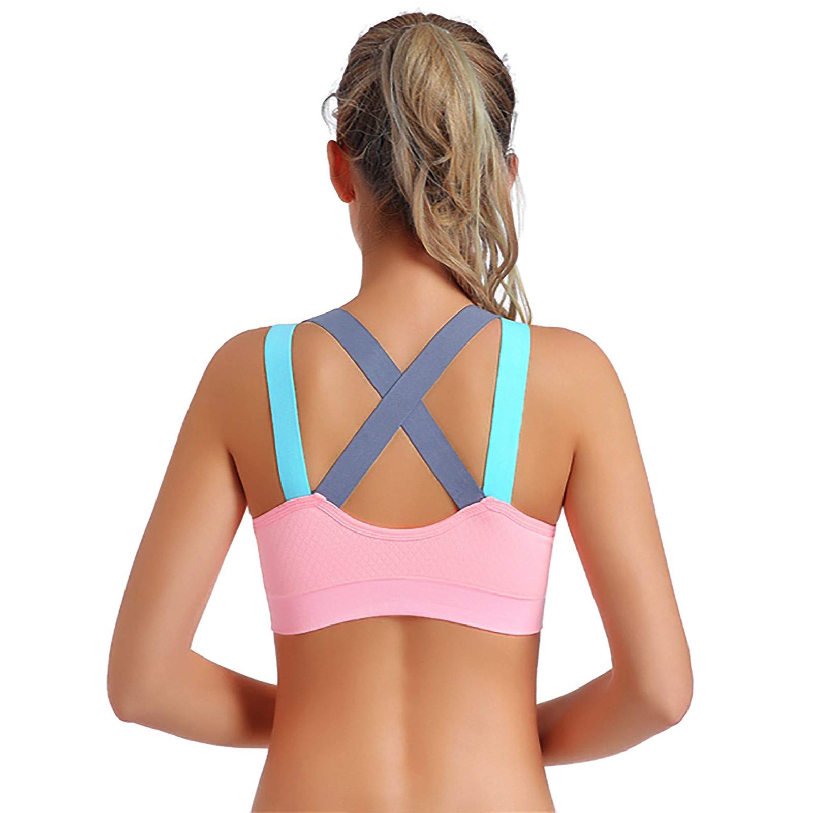 Women's Seamless Yoga Vest - Stretchy Workout Bra with Padded Support - Fitness Tank Top for Yoga, Gym & Running - Teal & Pink - Size L