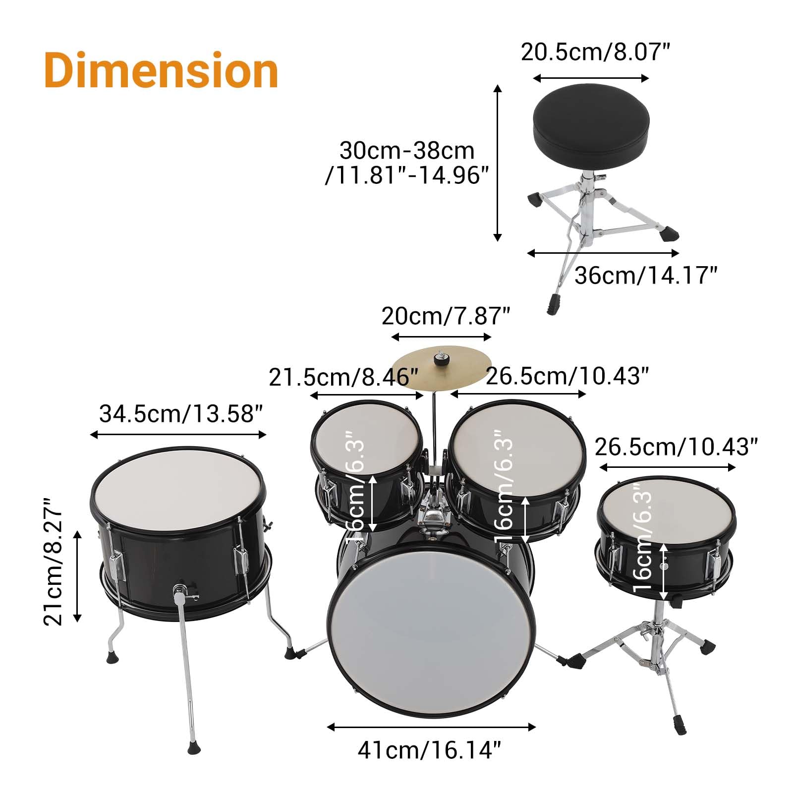 5-Piece Kids Drum Set for Beginners with Bass Drum, Cymbals, Stool, Drumsticks, Pedal & Stand - Perfect for Home Practice, Music Lessons & First-Time Players