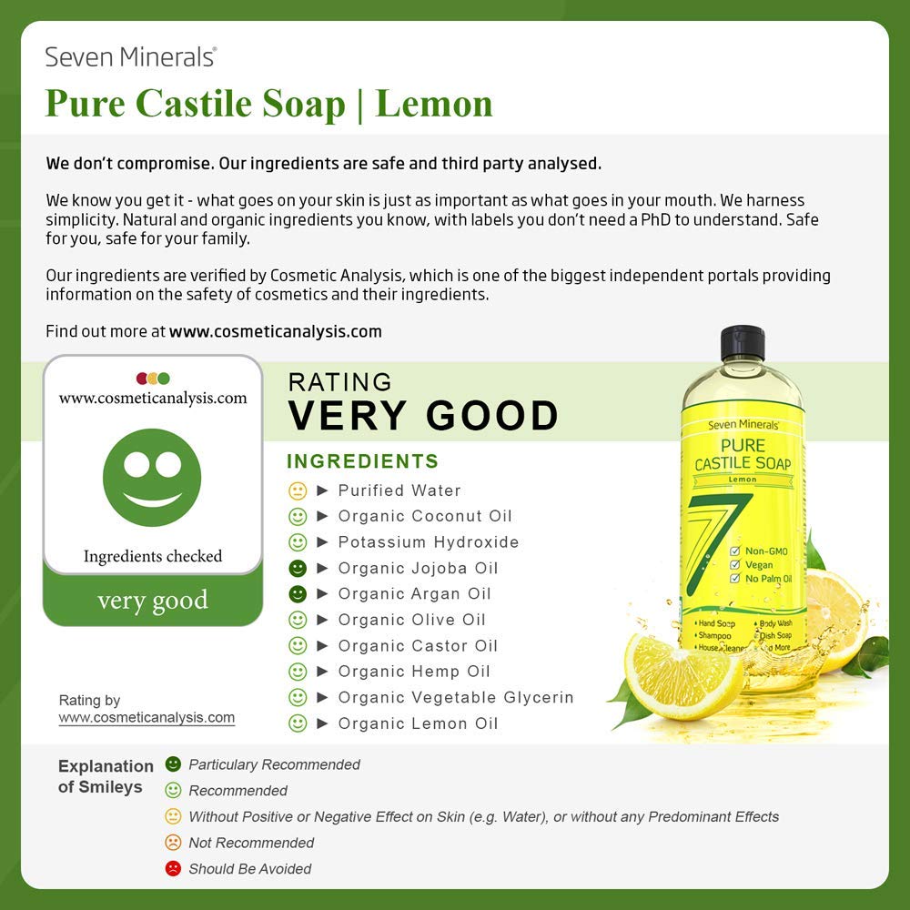 Seven Minerals Castile Soap - Lemon & Unscented for Skin & Hair Care