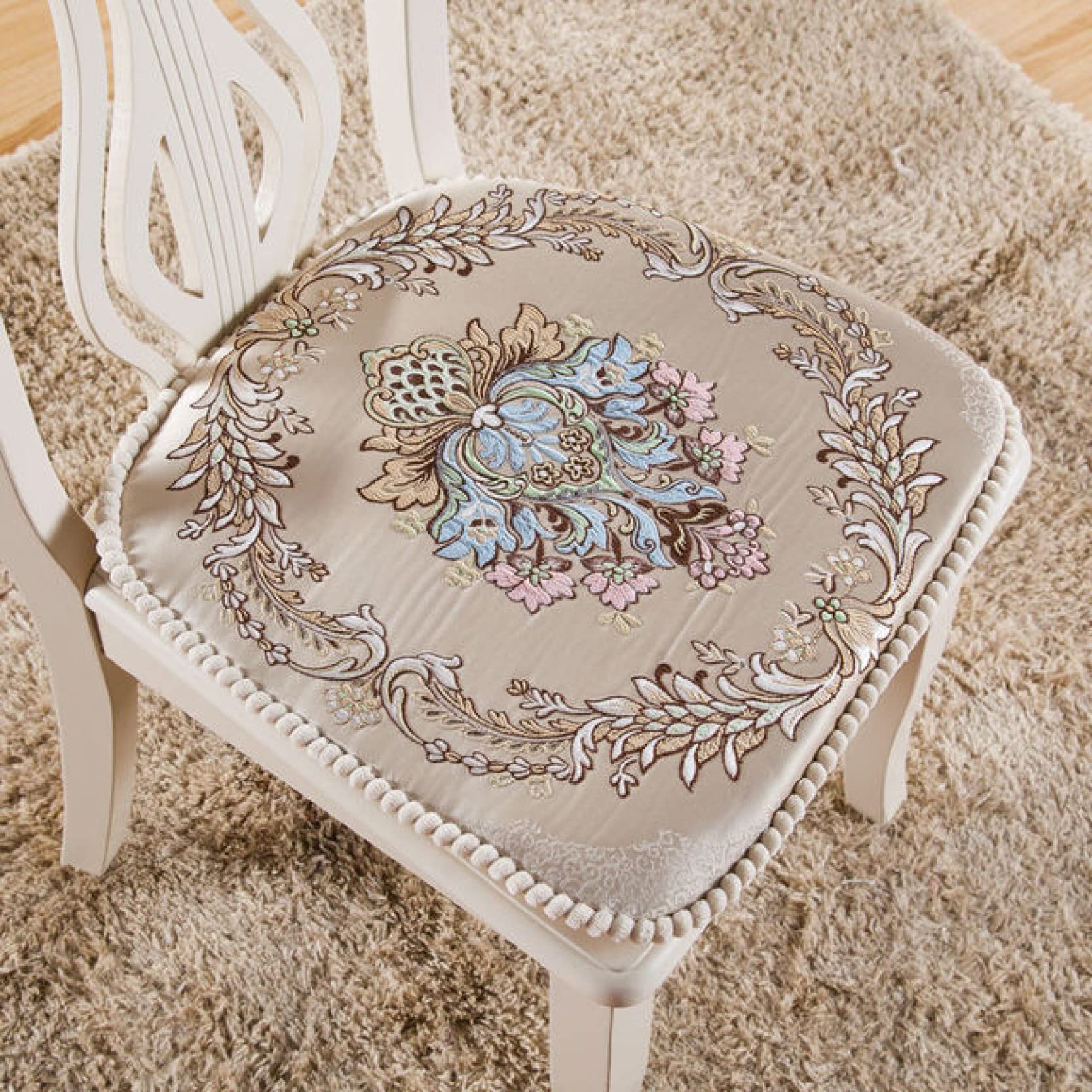 Soft Floral Cotton Dining Chair Cushions - European Style Seat Pads with Non-Slip Backing for Kitchen, Dining Room & Office Stools (Set of 4) | Cozy Home Decor for Winter Comfort