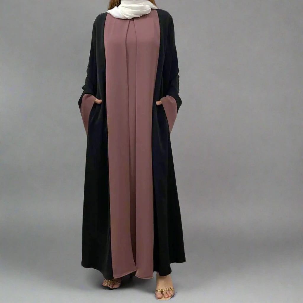 Elegant Muslim Women's Patchwork Abaya Dress - Modest Islamic Prayer Dress for Women - Perfect for Eid, Ramadan, Mosque & Special Occasions