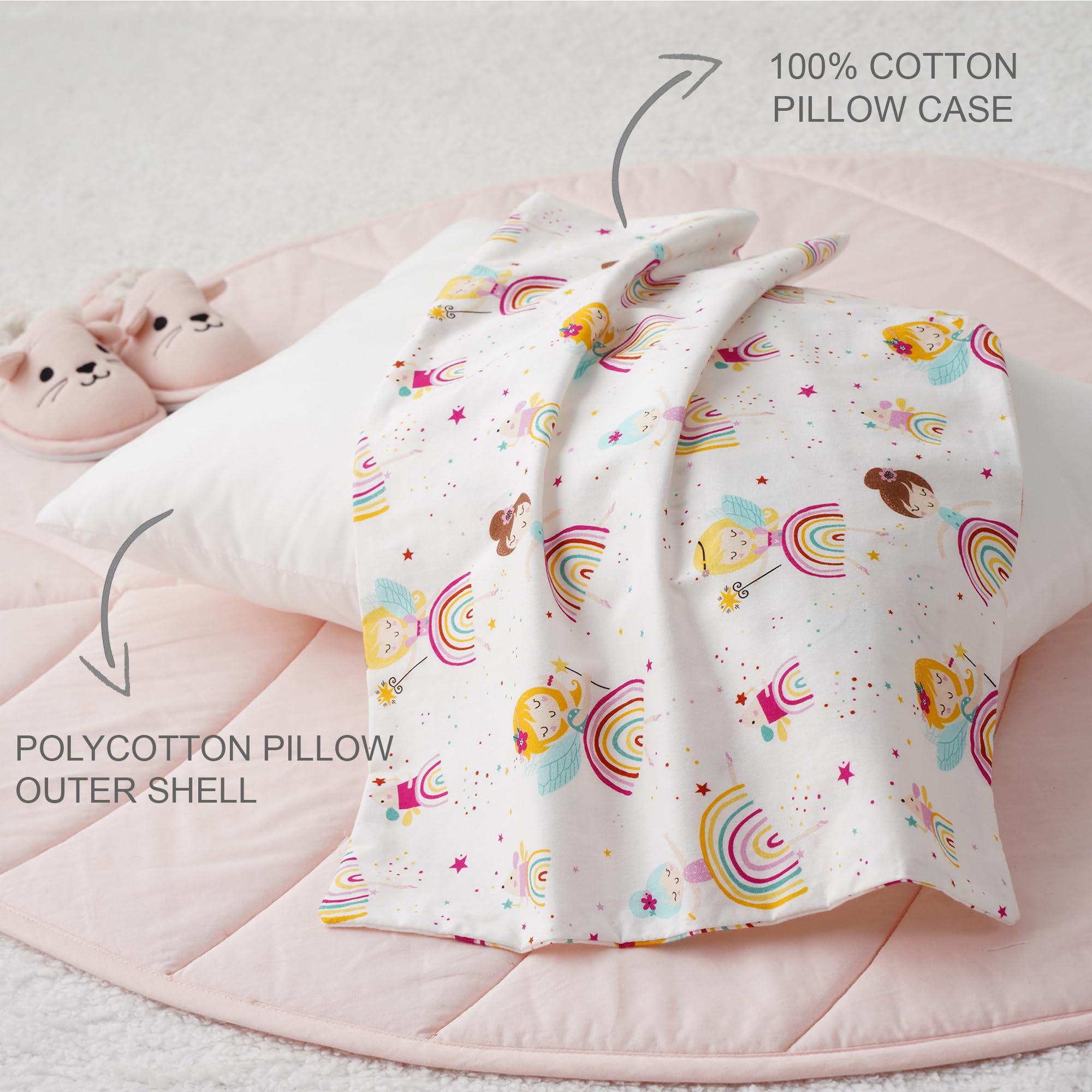 Bunnikins & Clover Toddler Pillow with Pillowcase - 13x18 Inch Soft Cotton Kids Pillow for Sleeping, Hypoallergenic Bedding for Boys & Girls Age 2-5 Years - Perfect for Nap Time, Travel & Nursery Decor