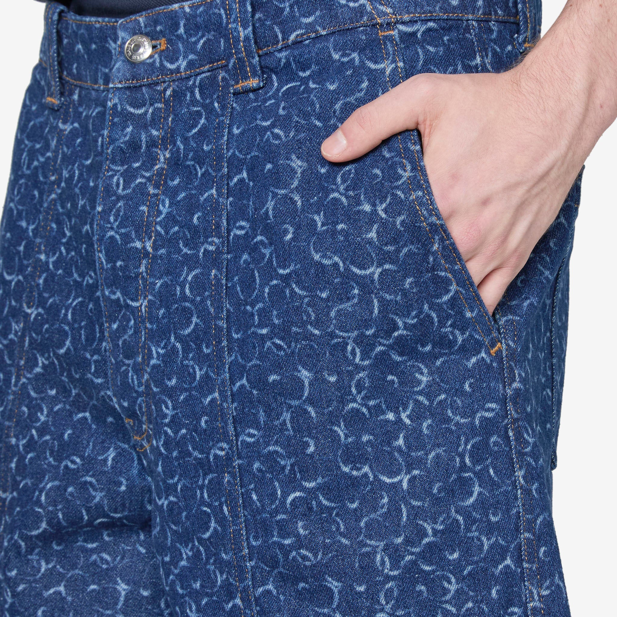 Laser Print Denim Workwear Bermuda Shorts for Men - Durable & Stylish for Work, Outdoor & Casual Wear