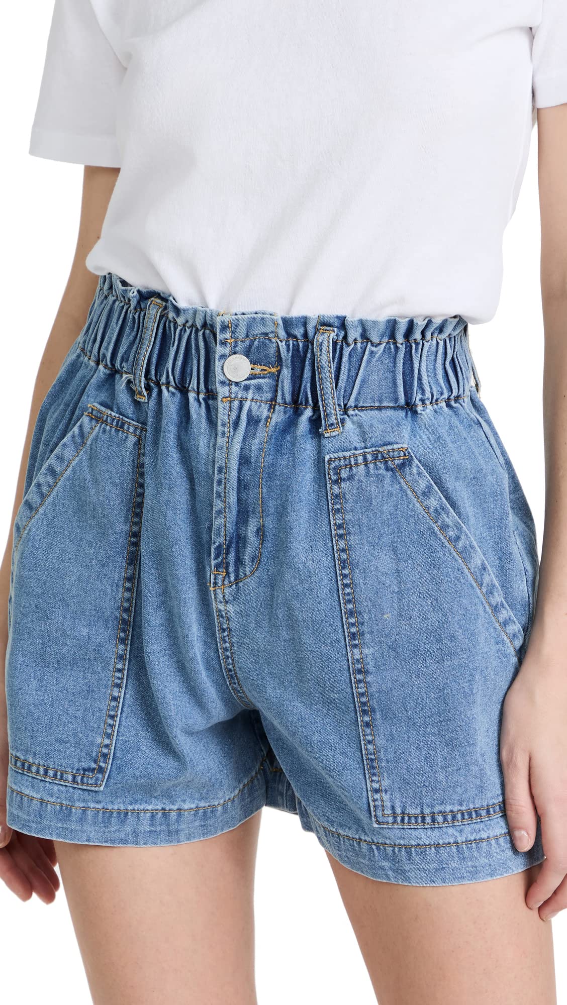 BLANKNYC Women's High Waist Stretch Denim Shorts with Patch Pockets - Trendy Distressed Denim Cutoff Shorts for Summer | Casual Outfits, Beach Wear & Street Style Fashion