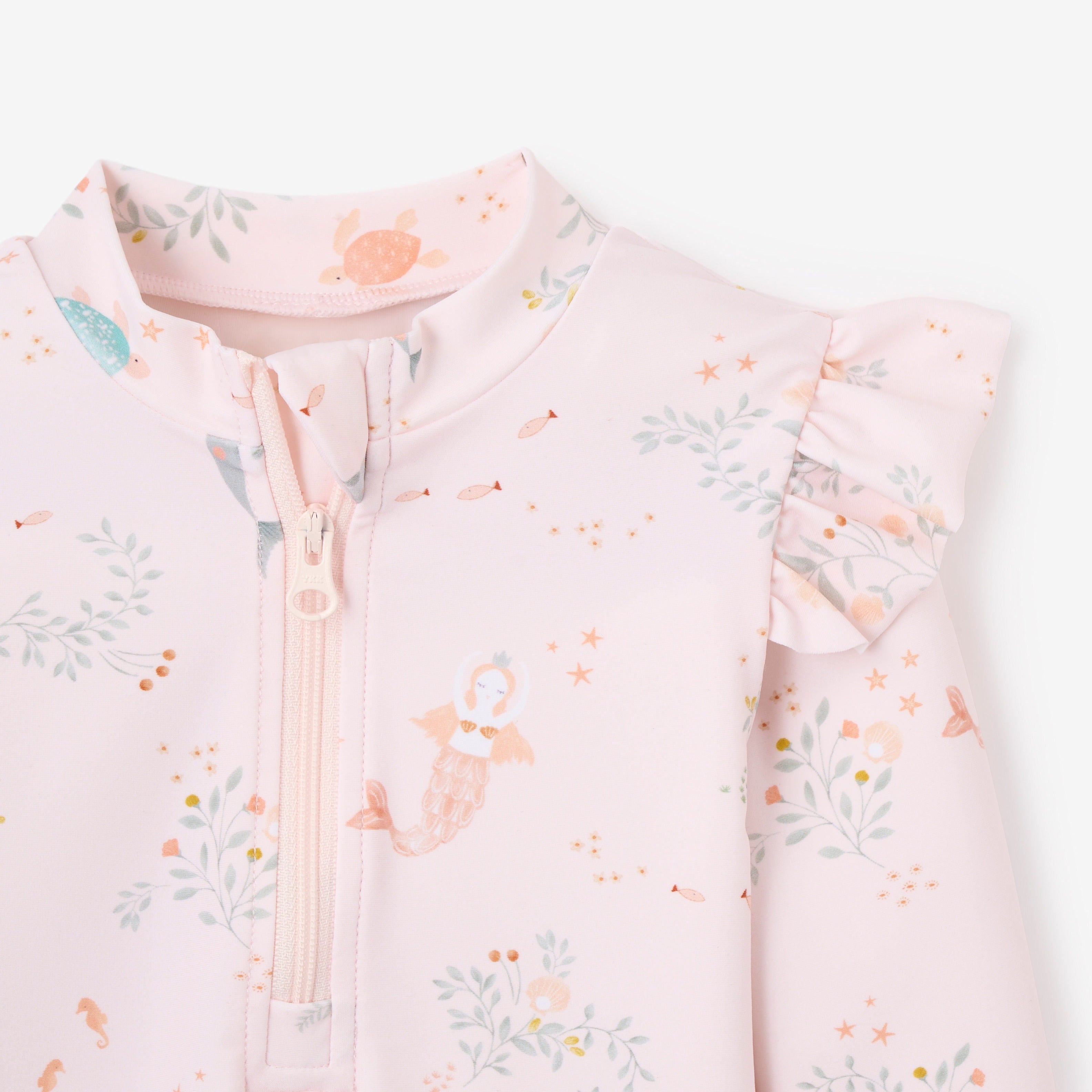 Pink Sea Magic Flutter Sleeve Baby Rash Guard UPF 50+ Sun Protection Swimwear for Toddlers - Perfect for Beach, Pool & Summer Outdoor Activities