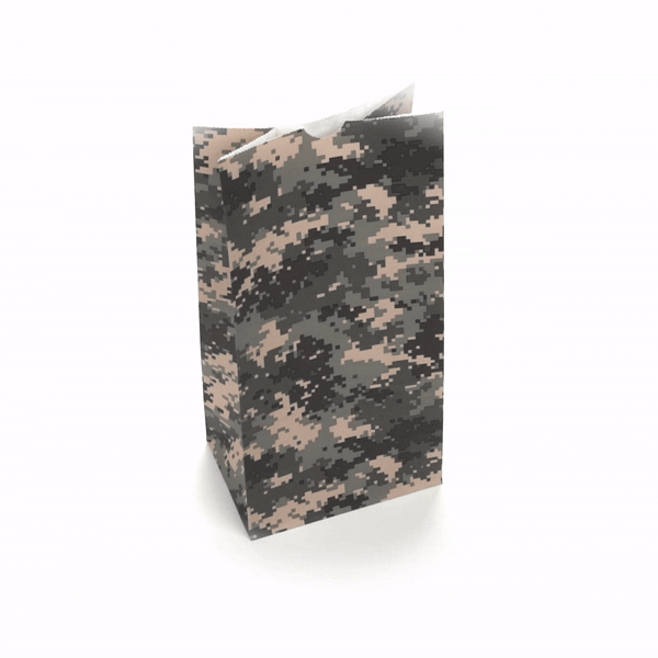 Camouflage Paper Bags 8 lb - 6 x 4 x 11.75 Inches - 100 Count Box - Heavy Duty Kraft Gift Bags for Hunting, Camping & Outdoor Adventures