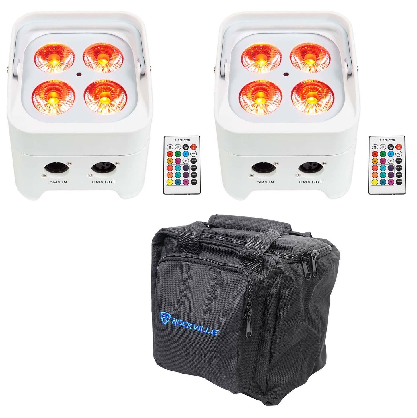 Rockville PAR 50 RGBWA+UV Wireless DMX Rechargeable LED Stage Lights (2-Pack) with Carrying Bag - Perfect for DJ Shows, Concerts, and Live Performances