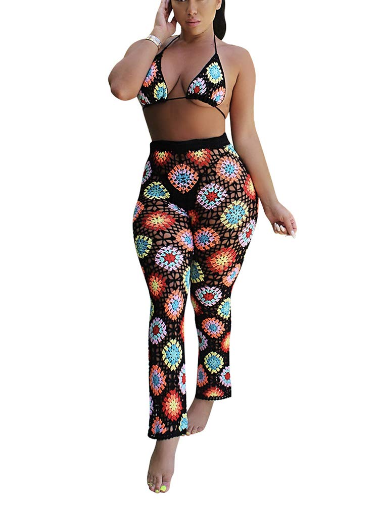 Sexy Women's Two Piece Jumpsuit - Bra Top & Long Pant Bikini Set | Tropical Swimwear Cover Up for Beach Vacation & Pool Party