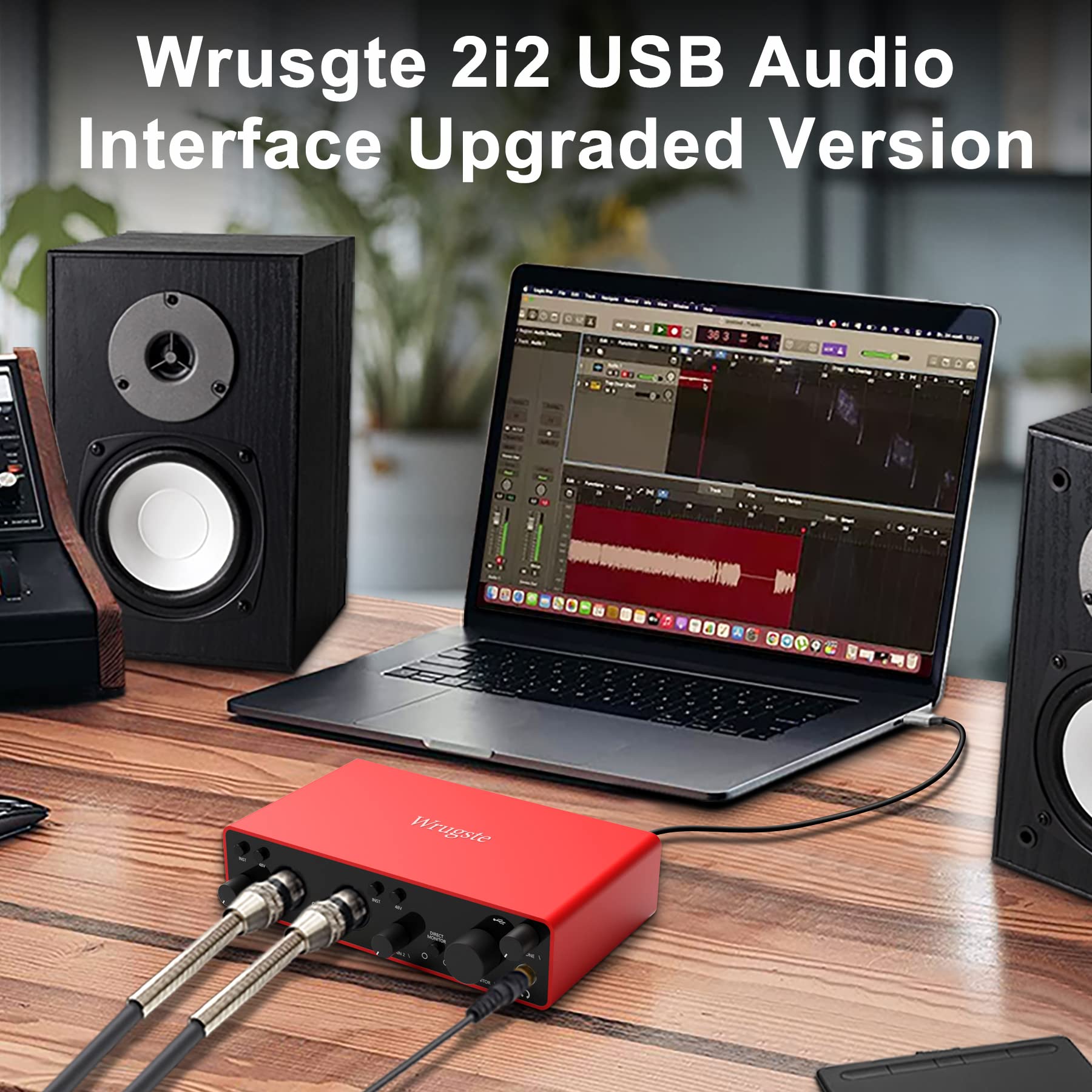 Wrugste Professional XLR Audio Interface - 24Bit/192kHz USB Recording Interface with Ultra-Low Latency, 48V Phantom Power & Plug & Play for Podcasting, Streaming, Music Production - Perfect for Home Studio, Voice Overs & Live Performances