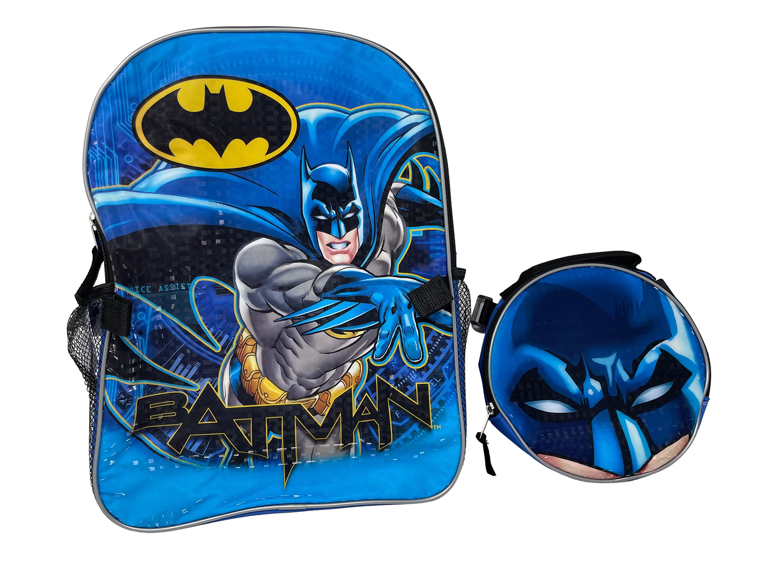 Batman 16 Inch Backpack and Lunch Box Set for Kids - School, Travel & Daily Use - Official DC Comics Licensed Backpack with Adjustable Straps