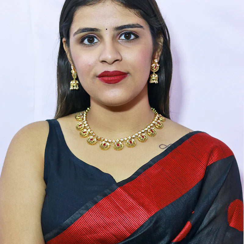 Luxury Gold Plated Royal Necklace and Earrings Set (D580) - Perfect for Weddings, Parties & Special Occasions