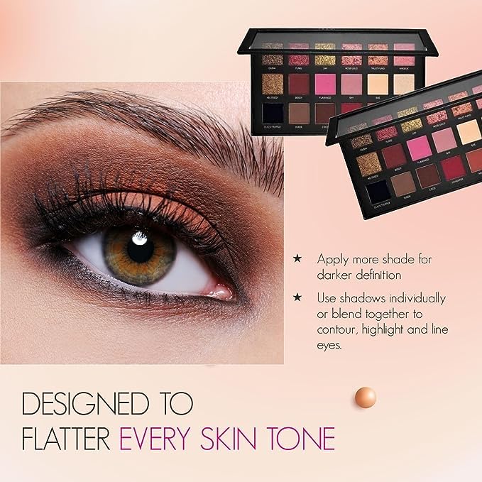 KAARM 18-Color Rose Gold Eyeshadow Palette with Brushes & Blenders for Makeup Lovers