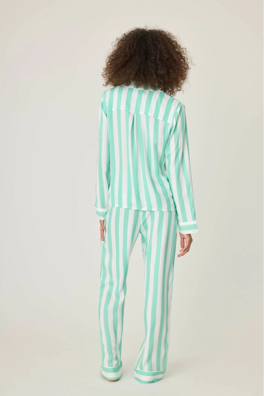 Farmer Stripe Long Pajama Set in Ivory - Soft Cotton Sleepwear for Women, Cozy Loungewear for Relaxing at Home
