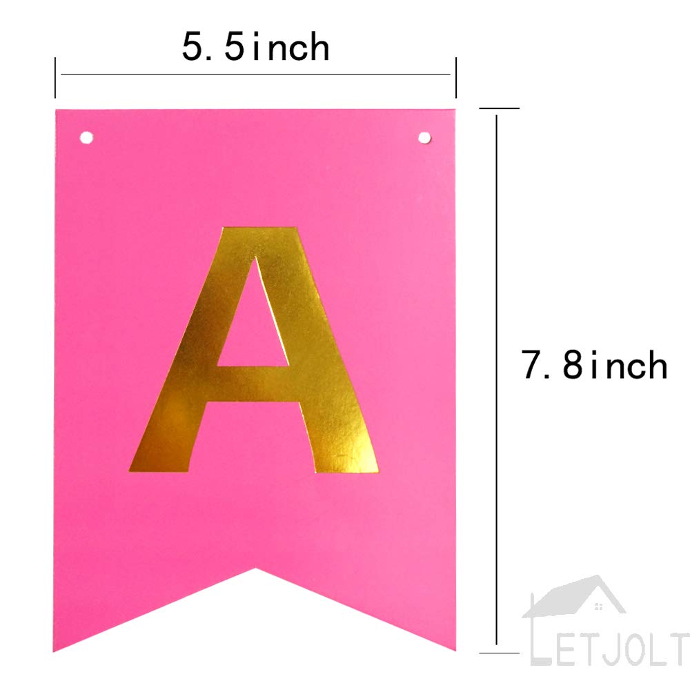 Rose Gold Sparkle Happy Birthday Banner - 13 Piece Pink Birthday Party Decorations for Girls, Nursery Hanging Signs with Golden Glitter | Perfect for Birthday Parties, Baby Showers & Room Decor