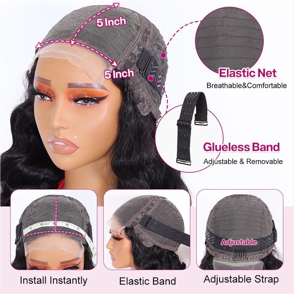 BOB Wig Human Hair 5X5 HD Lace Closure Wig - 200% Density Body Wave Glueless Wigs for Black Women | Pre-Plucked 14 Inch Wear & Go Bob Wig | Perfect for Daily Wear, Parties & Special Occasions
