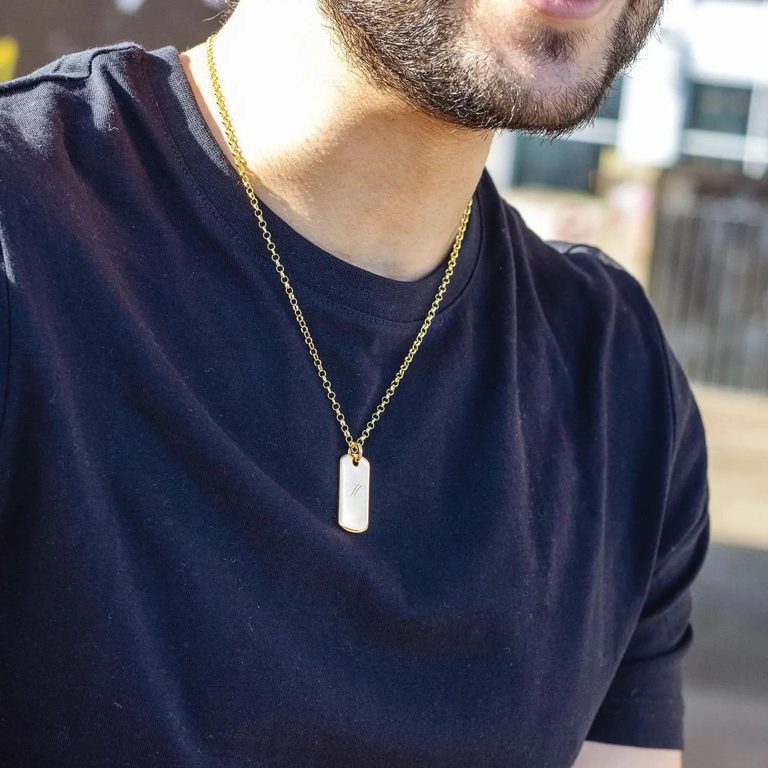 Custom Engravable Men's Gold Dog Tag Necklace - Personalized Military Style Pendant for Gifts, Memorial & Everyday Wear