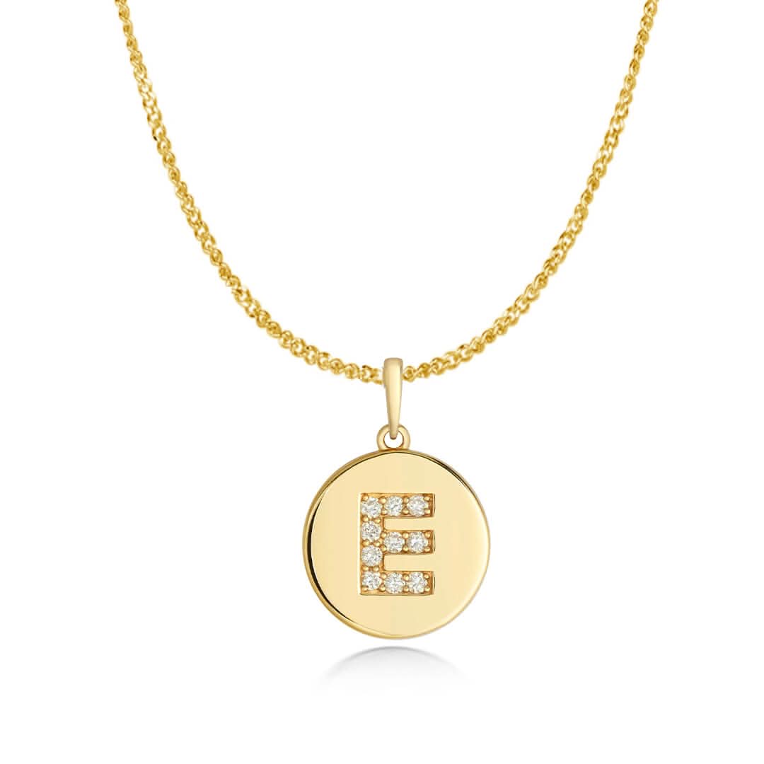 Personalized Diamond Initial Necklace - 14K Solid Gold Disc Pendant from A to Z - Perfect for Birthdays, Anniversaries & Gifts