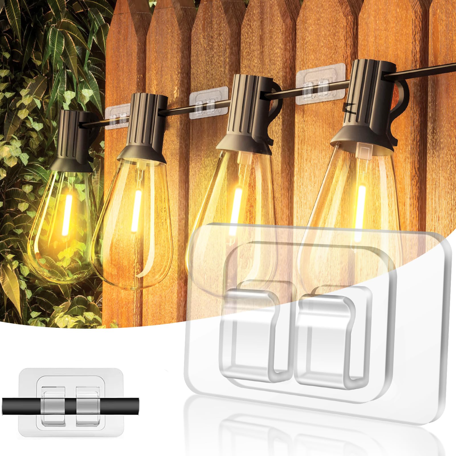 100 Pack Heavy Duty Outdoor String Light Hooks - No Drill Waterproof UV-Resistant Hanging Clips for Christmas Lights, Patio Decor & Balcony Lighting | Perfect for Garden Parties, Backyard Weddings & Holiday Decorations