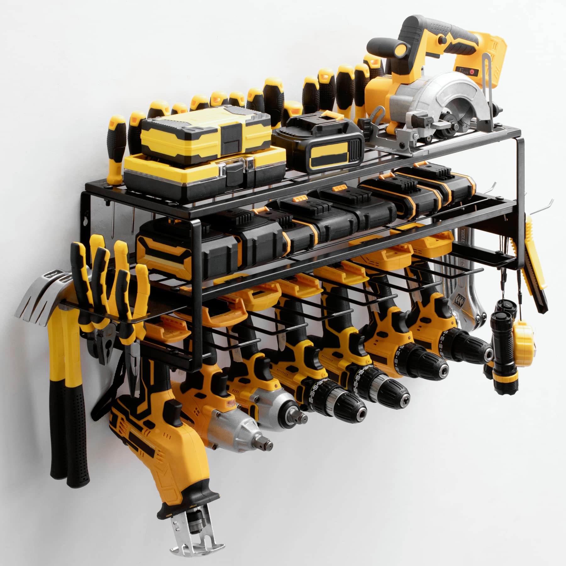 MOOMSINE Heavy Duty Metal Power Tool Organizer Wall Mount - Garage Storage Rack for Cordless Drills, Batteries & Charging Station | Large Utility Shelves for Workshop & DIY Projects