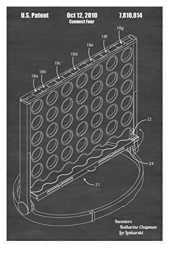 Connect Four Vertical Checkers Game - Family Board Game with Multiple Sizes & Colors - Patent Print Wall Art Decor - Perfect for Game Rooms, Gamer Gifts & Home Decor - Vintage Checkers Diagram Artwork - Museum Quality Line Art Design