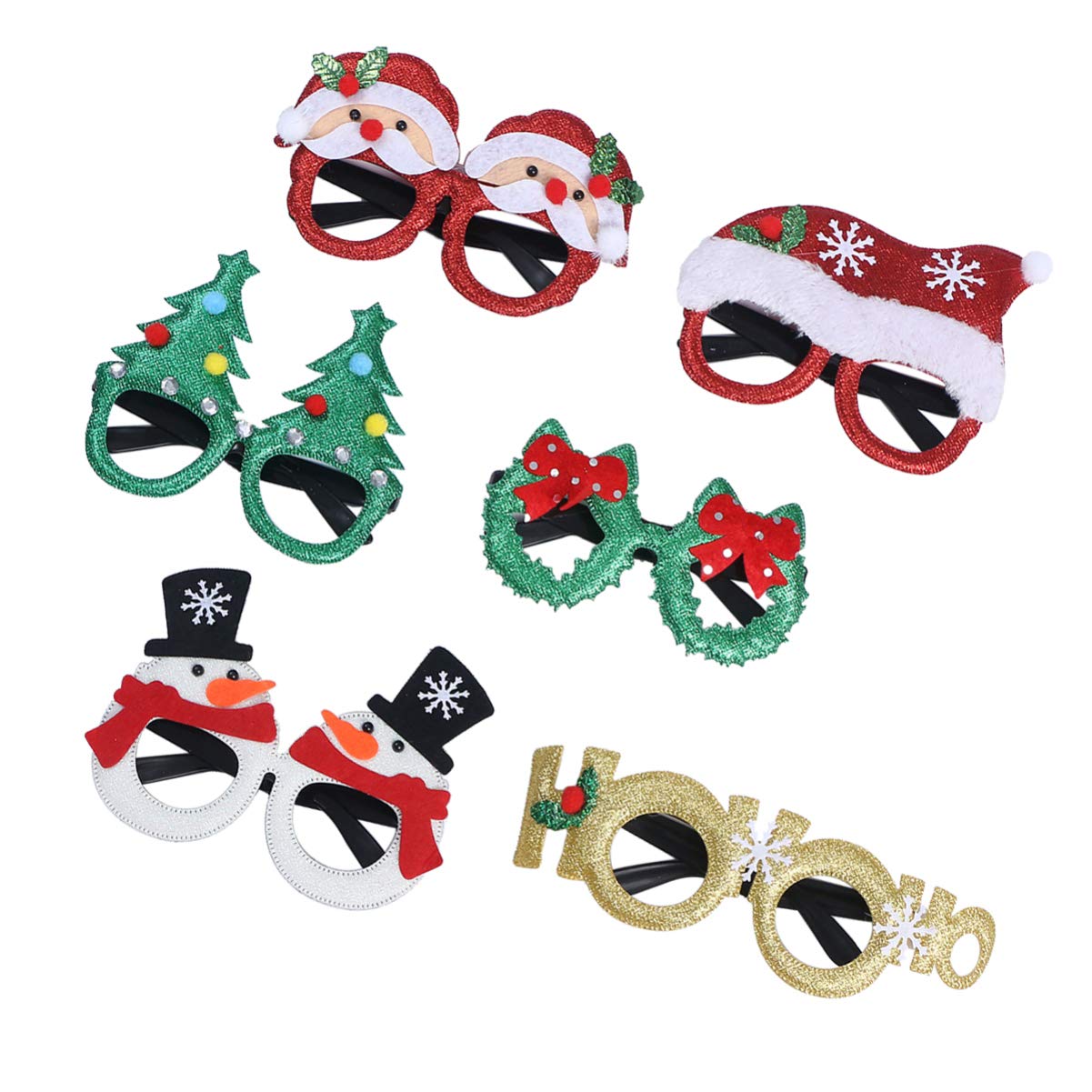 NUOBESTY 6pcs Christmas Party Glasses - Sparkly Holiday Eyewear for Kids, Festive Cocktail Party Accessories, Funny Xmas Fancy Dress Costume Frames - Perfect for Christmas Celebrations, Family Gatherings & Holiday Photo Booths