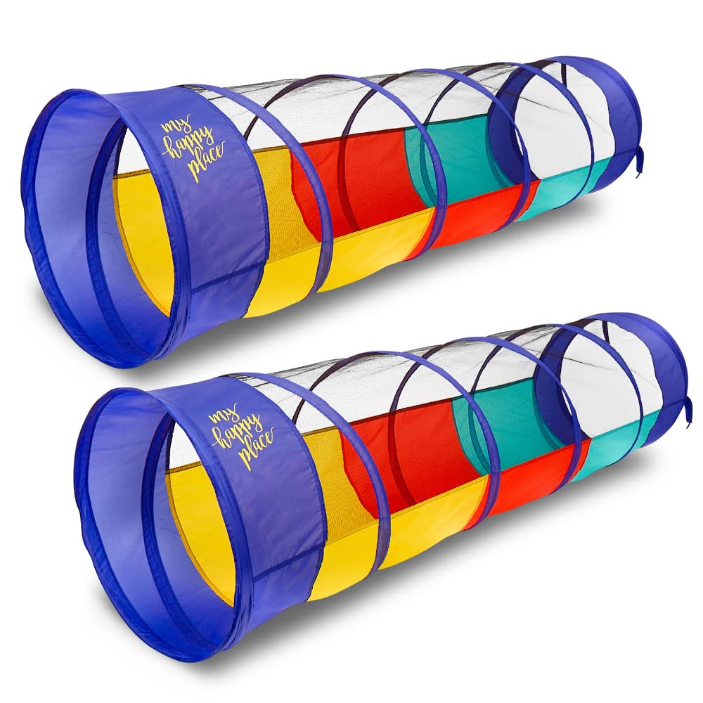 Kiddey Play Tunnel for Kids - 2 Pack Pop Up Crawl Tunnels for Toddlers & Children, Indoor Outdoor Play Tent for Crawling & Obstacle Courses, Bright Multicolor Foldable Toy (Balls Not Included) - Perfect for Birthday Gifts, Daycare Activities & Backyard Adventures