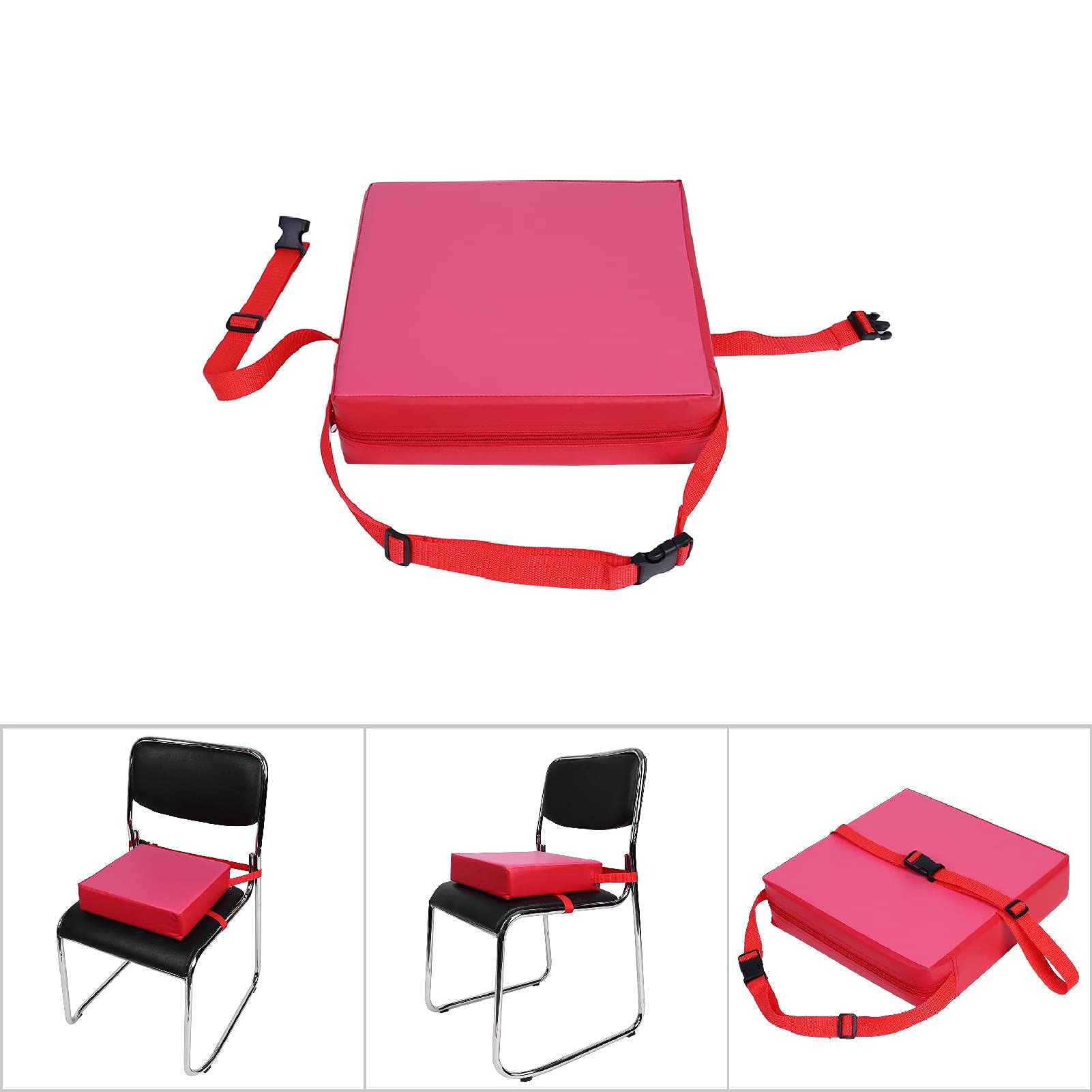 Portable Kids Dining Chair Booster Cushion - Adjustable, Eco-Friendly & Dismountable High Chair Seat Cushion for Toddlers - Perfect for Restaurant, Home & Travel Use (Red)