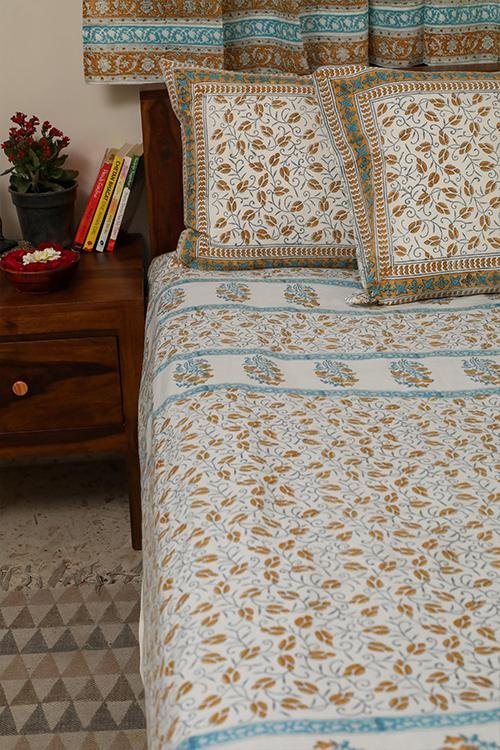 Dream of Flowers Handblock Printed Cotton Bedsheet - Premium Soft Indian Bedding Set for Queen Size Bed | Perfect for Boho Chic Bedroom Decor & Guest Room Essentials