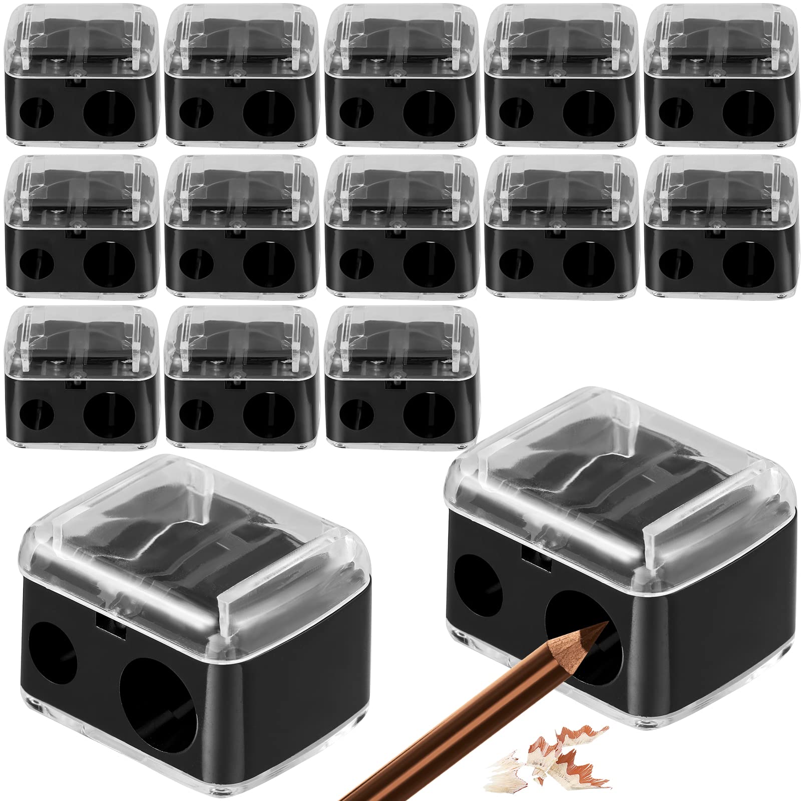 15-Piece Dual Makeup Pencil Sharpener - Compact Cosmetic Tool for Eyeliner & Lip Liner Pencils - Perfect for Home, Travel & Professional Makeup Kits (Black)