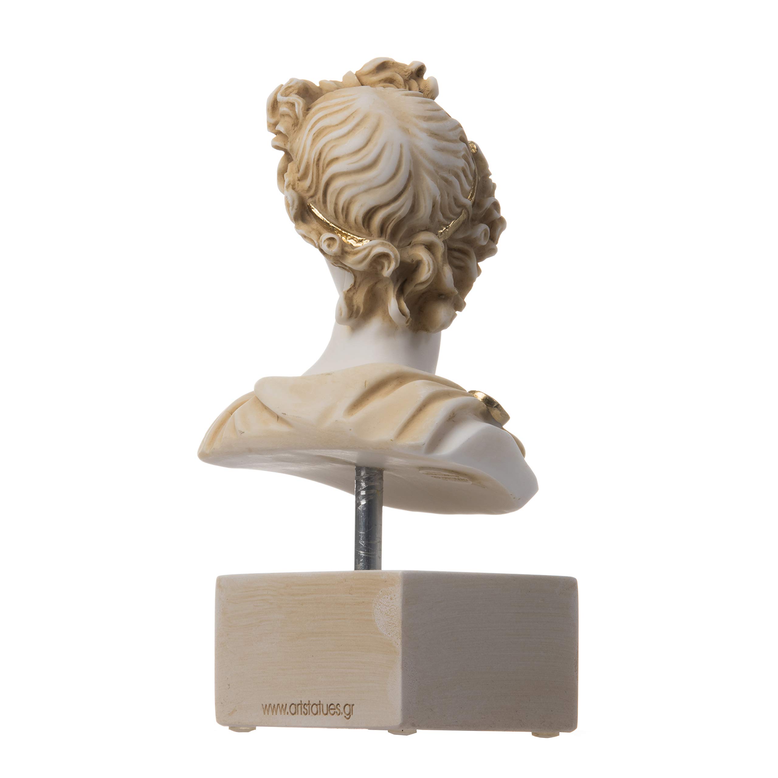 Apollo Greek God of Music Poetry & Art Alabaster Stone Bust Gold Tone Sculpture 7.87
