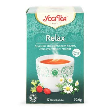 Organic Yogi Relax Herbal Tea - 17 Tea Bags for Stress Relief & Calming, Caffeine-Free Bedtime Relaxation, Perfect for Evening Wind Down & Meditation