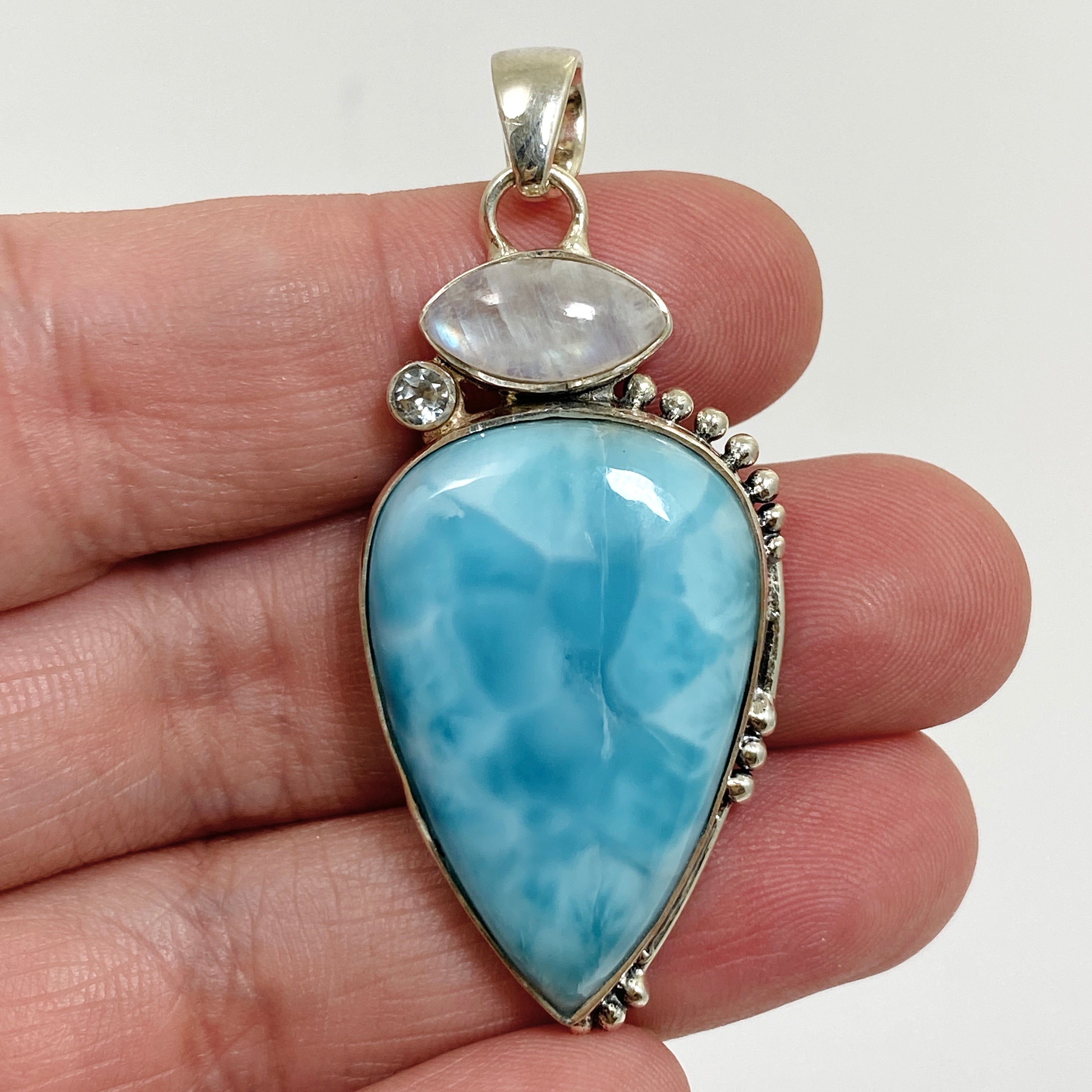 Larimar Moonstone Blue Topaz Multi-Stone Pendant Necklace KPGJ4850 - Elegant Jewelry for Women, Perfect for Weddings, Parties & Special Occasions