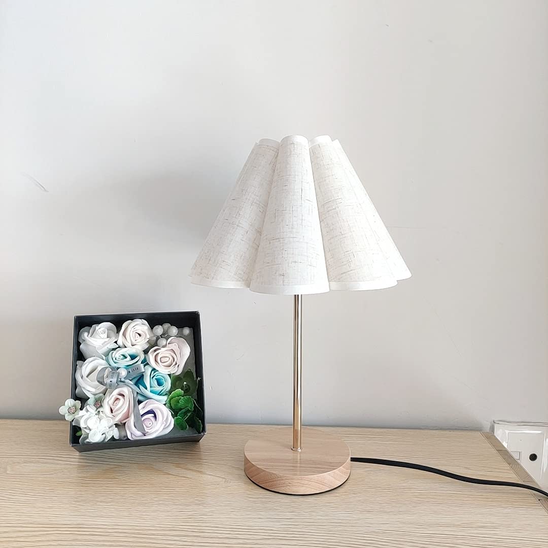 AVEO Wood Table Lamp with 3 Color Lighting - Korean Style White Linen Shade, Round Bedside Desk Lamp for Home, Bedroom, Office | Perfect for Reading, Nightstand Decor & Cozy Ambiance