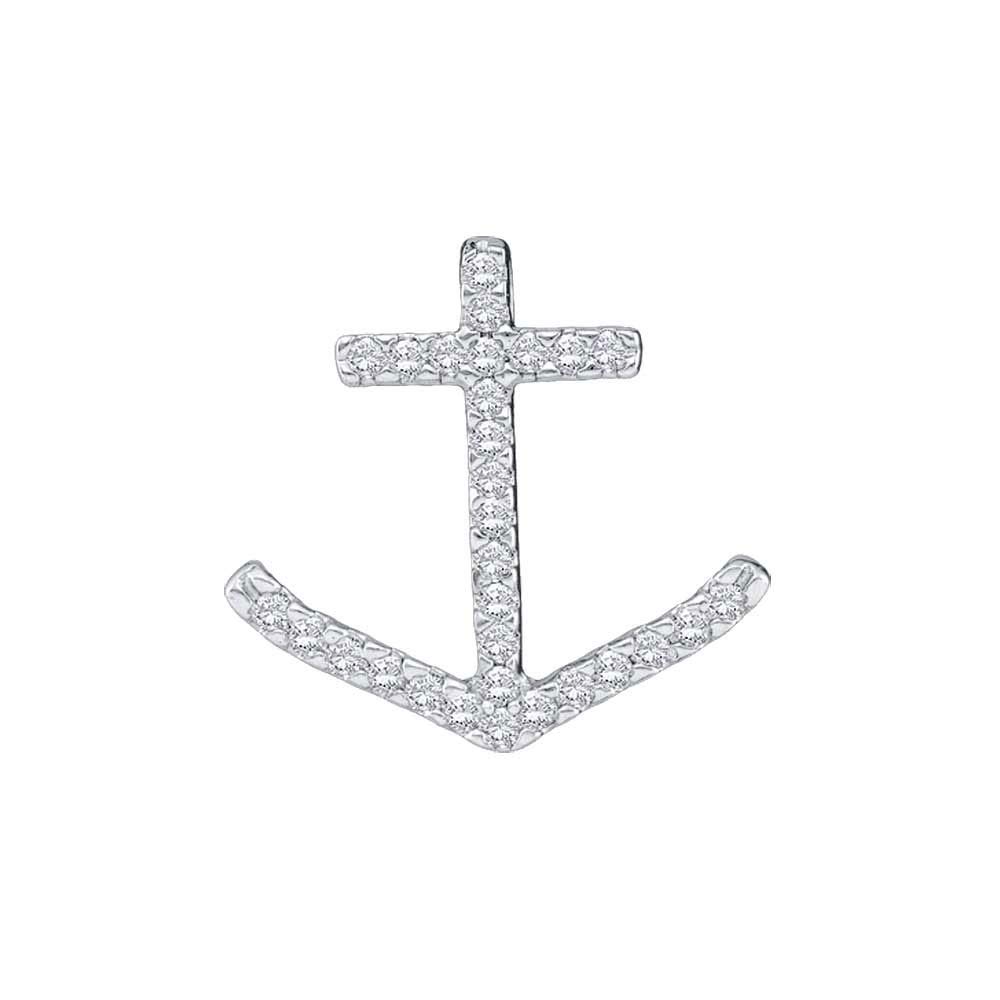 10K White Gold Women's Round Diamond Anchor Nautical Pendant Necklace - 1/4 CTTW, Perfect for Beach Weddings, Nautical Themed Parties & Everyday Elegant Jewelry