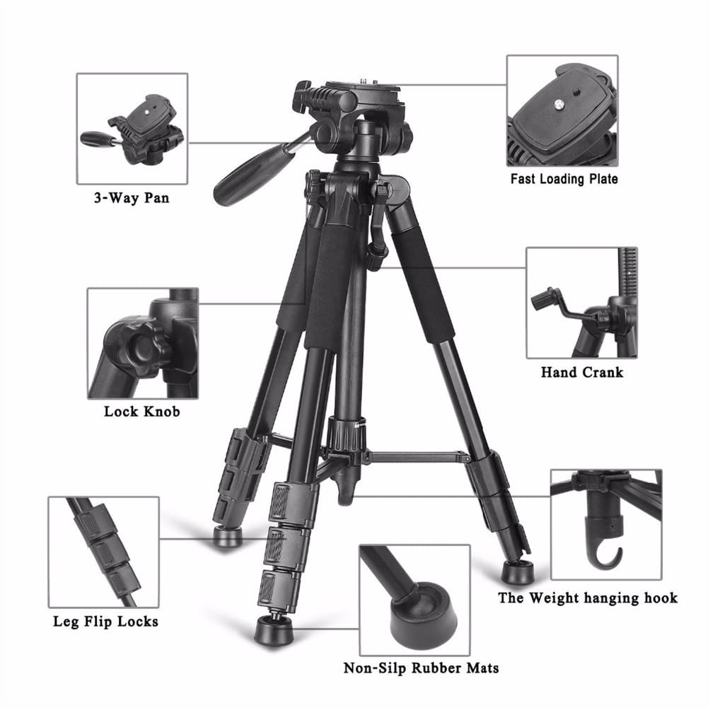 Professional RajoNN Q111 Aluminum Tripod Stand - Portable Travel Camera & Phone Tripod with Mount Holder for DSLR, Smartphone, iPad - Perfect for Vlogging, Photography & Video Shooting