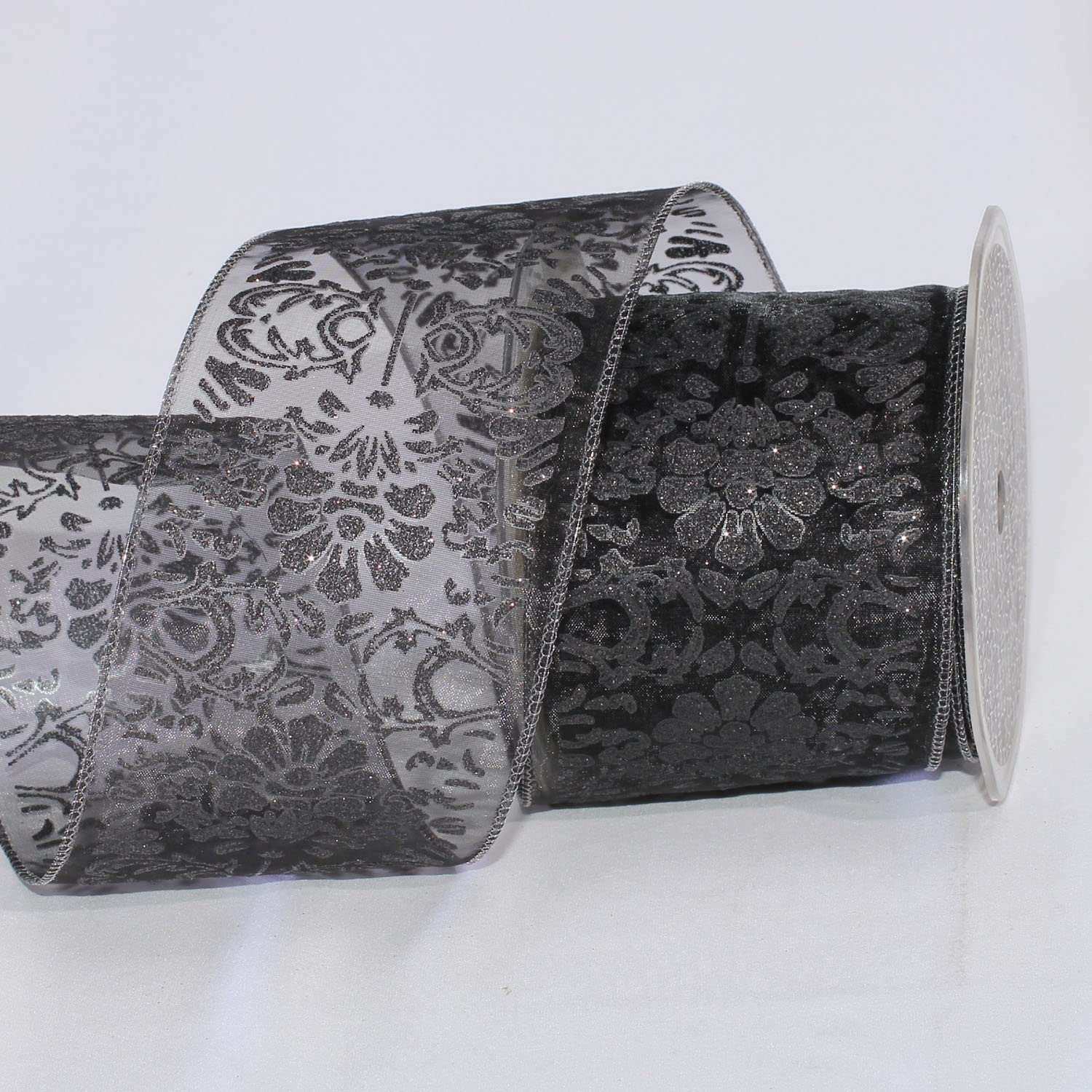 Sheer and Shimmering Black Wired Craft Ribbon - 2.75