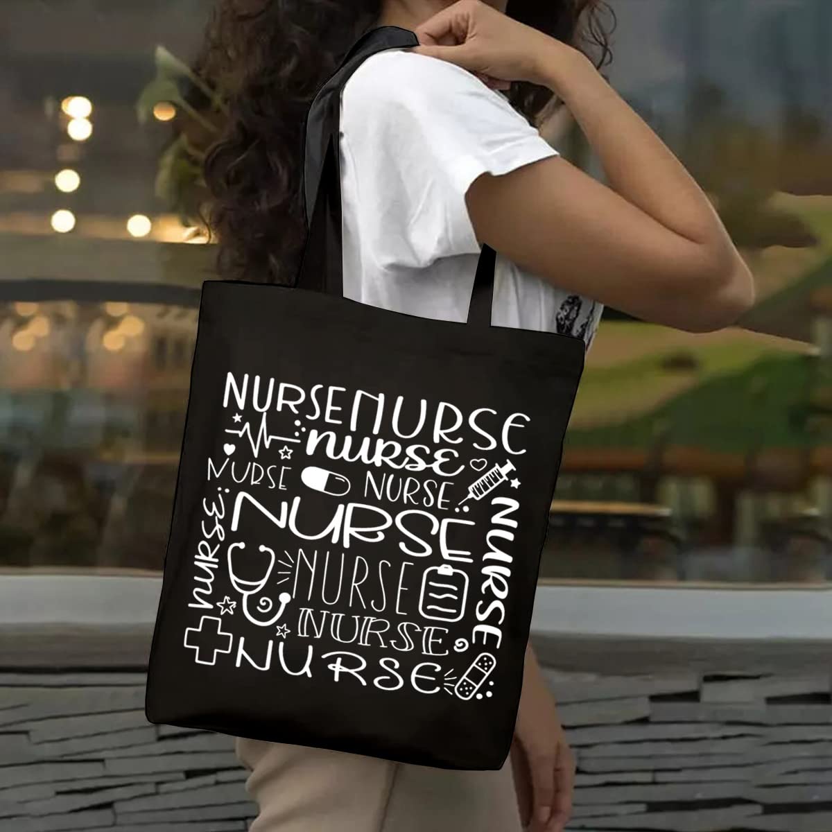 SAUIVD Nurse Canvas Tote Bag - Durable Cotton Reusable Grocery Bag for RN & Nursing Students - Perfect for Work, Shopping & Clinical Rotations