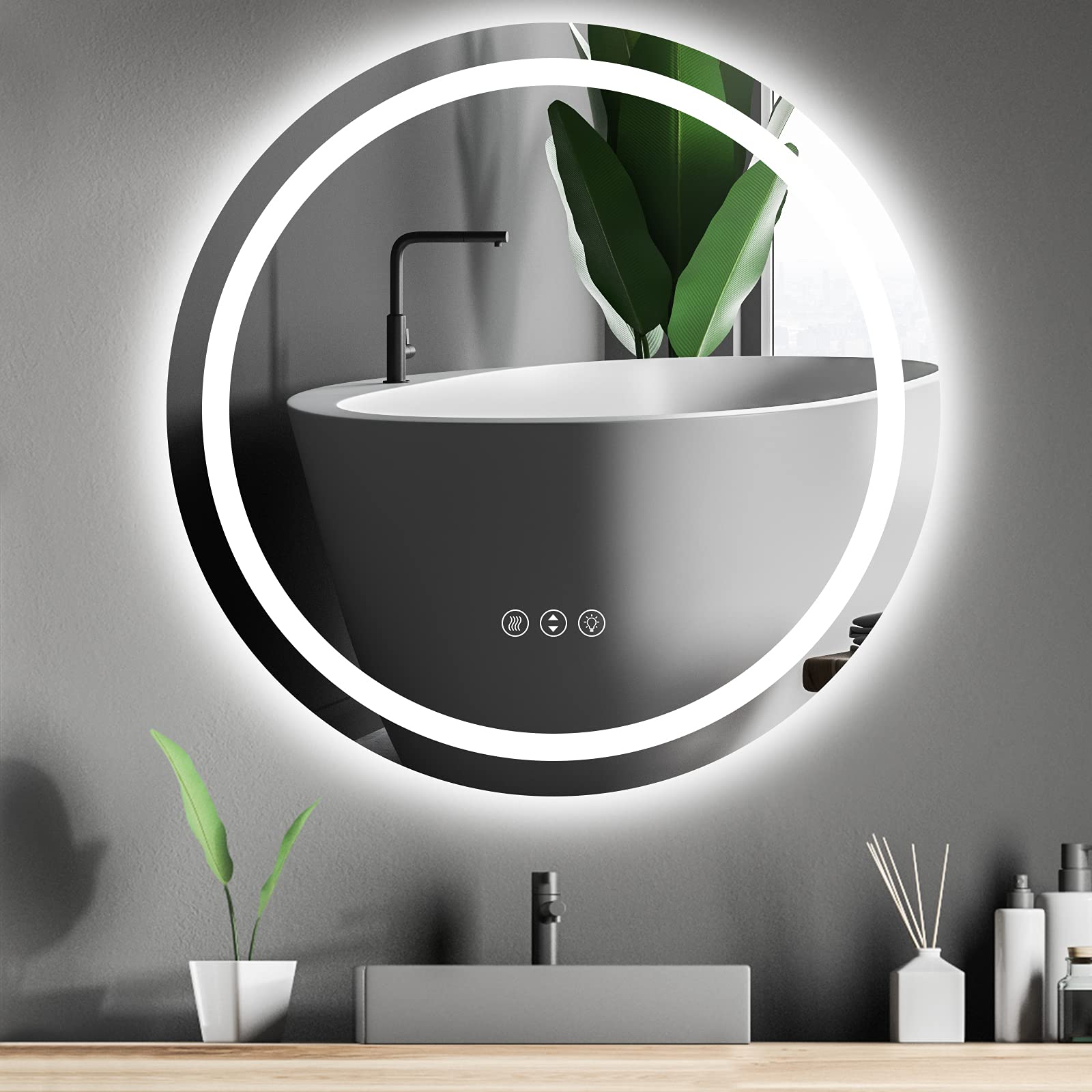 32 Inch Round LED Bathroom Mirror with Light - Anti-Fog, Shatter-Proof, Dimmable, Memory Function, CRI90 (Backlit + Front-Lighted) - Perfect for Modern Bathrooms, Vanities, and Spa-Like Settings