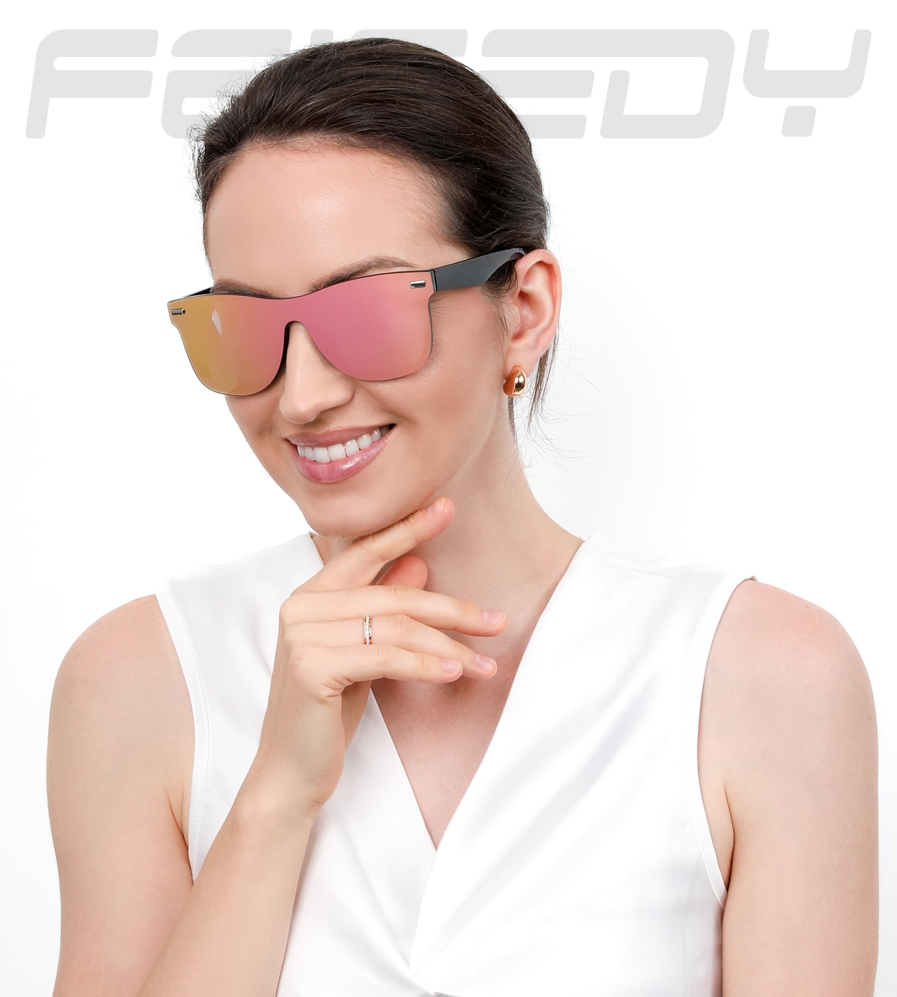 FEISEDY Trendy Rimless Mirrored One Piece Lens Sunglasses - UV Protection Reflective Aviator Style Sun Glasses B4114 for Women & Men | Perfect for Driving, Beach, Outdoor Activities & Fashion Accessories