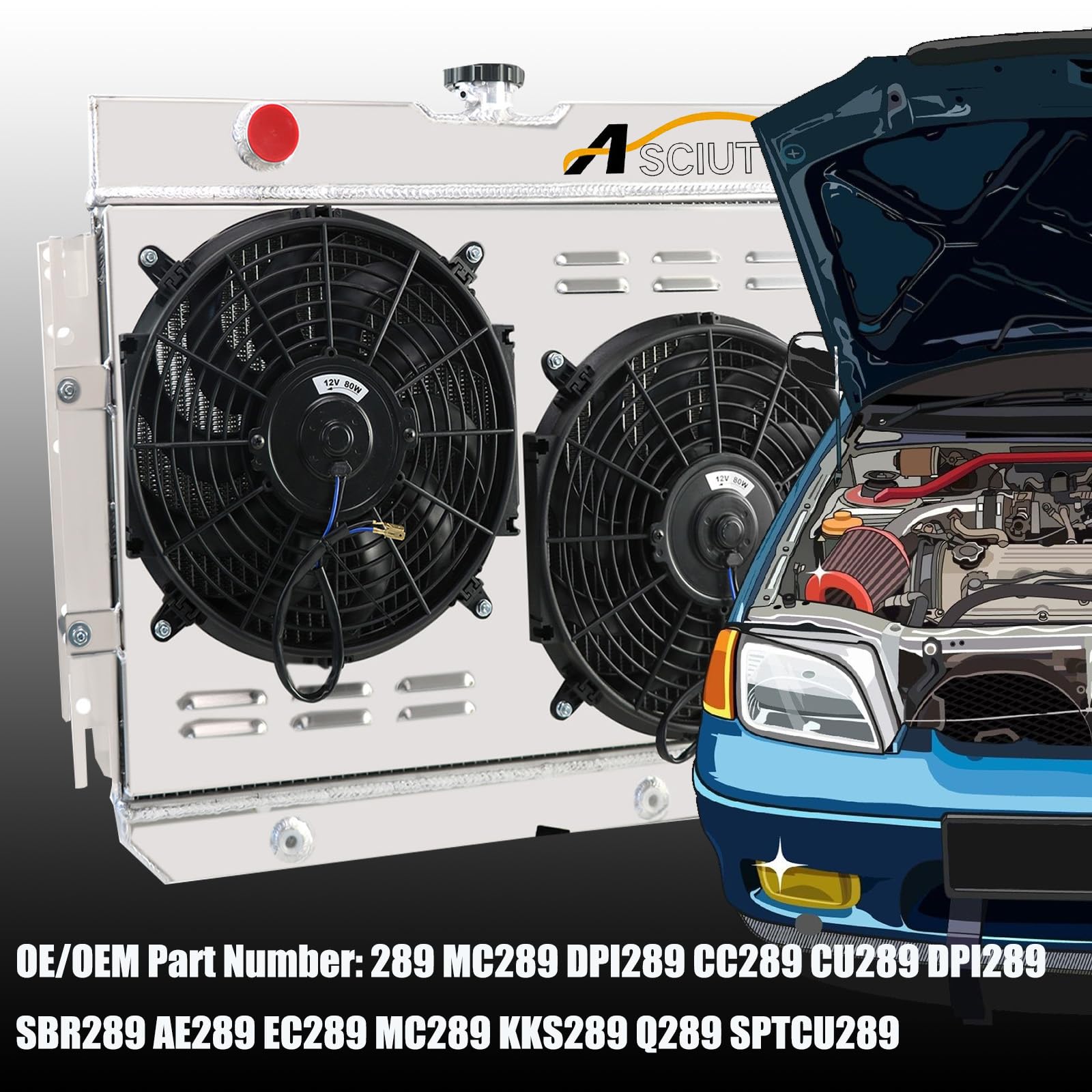 High-Performance 4 Row Aluminum Radiator for 1963-1968 Chevy Impala, Chevelle, Bel Air, Caprice & 64-67 El Camino - Compatible with L6 & V8 Engines - Includes Shroud, Fan & Relay Kits - Perfect for Classic Car Restoration & Hot Rod Upgrades