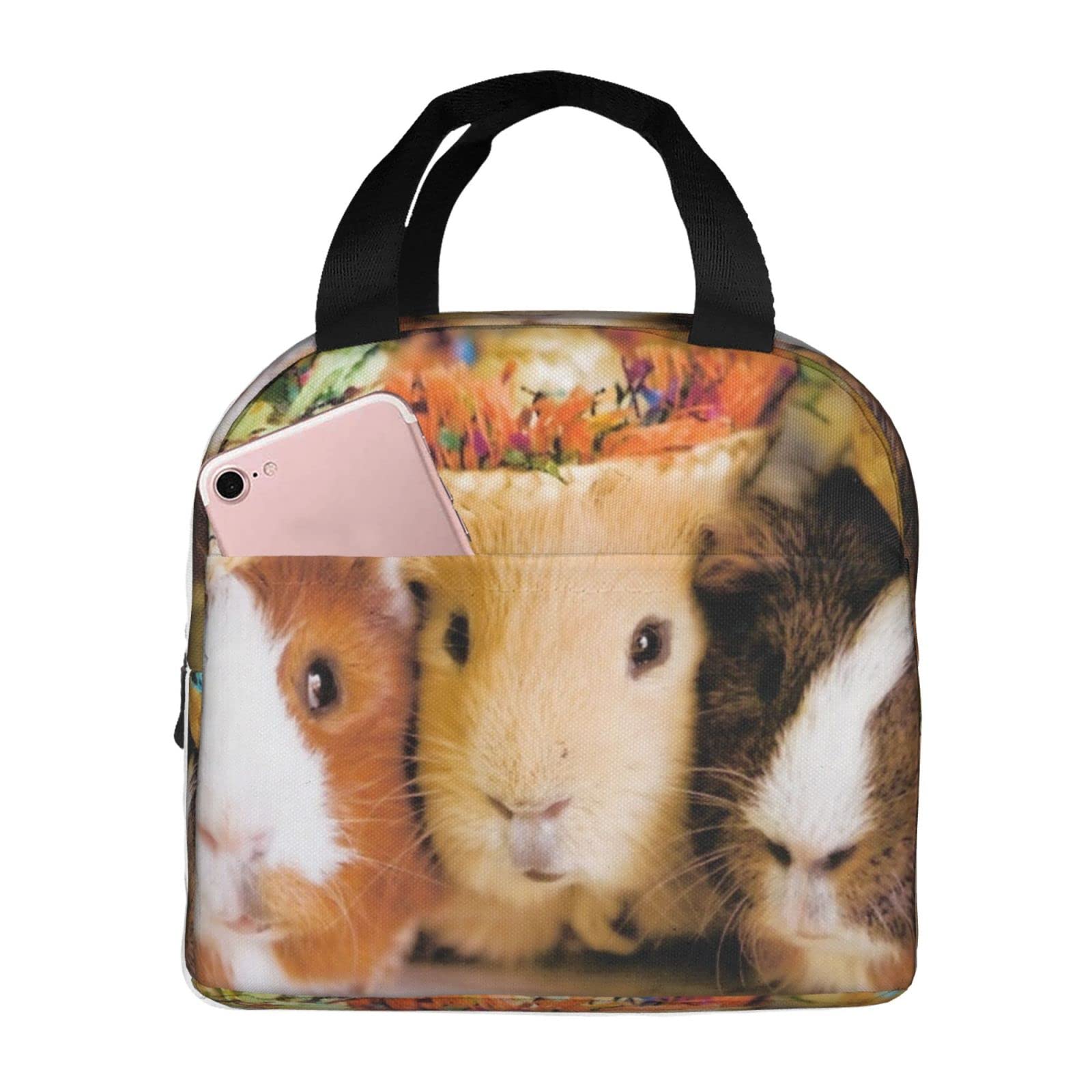 Insulated Guinea Pig Lunch Bag for Women & Men - Waterproof Reusable Lunch Box with Front Pocket for School, Work, Beach, Picnic & Outdoor Activities | Cute Animal Design