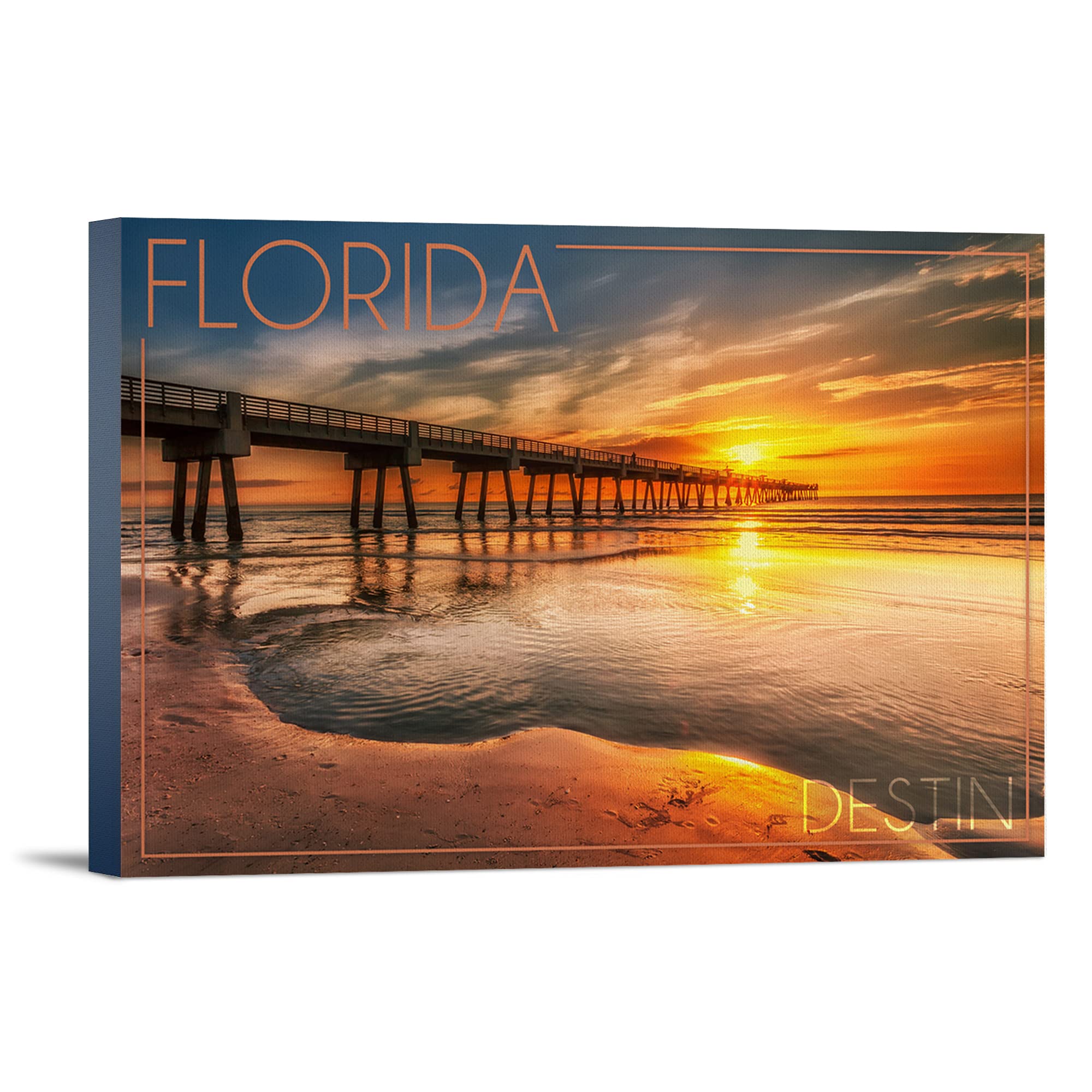 Lantern Press Destin Florida Pier and Sunset Wall Art - 16x24 Wrapped Canvas Print - Coastal Home Decor for Living Room, Bedroom & Office