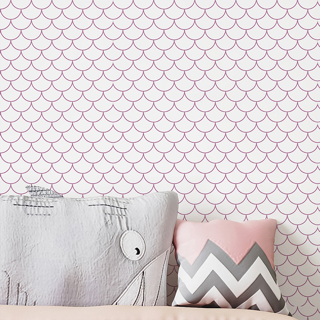 Lilac Pink Fish Scale Wallpaper S096 - Elegant Peel and Stick Self-Adhesive Wallpaper for Bedroom, Living Room, and Nursery Decor
