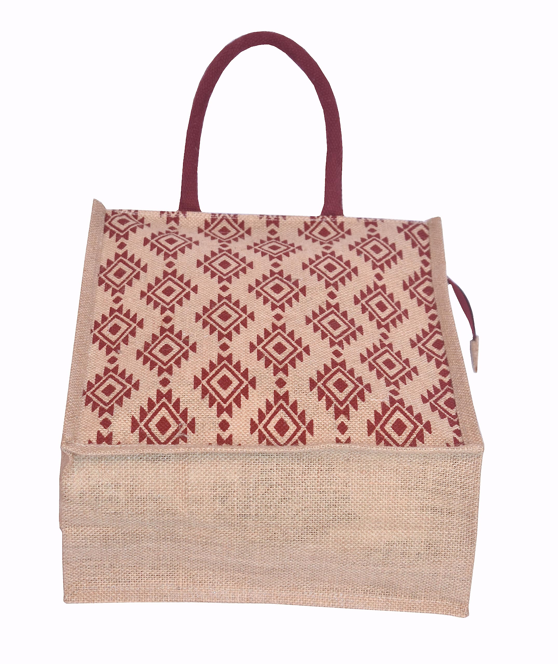 Eco-Friendly Jute Tote Bag with Zipper - Handcrafted Diamond Print Lunch Bag for Men & Women | Durable & Sustainable Reusable Shopping Bag for Work, Picnic, Grocery & Beach