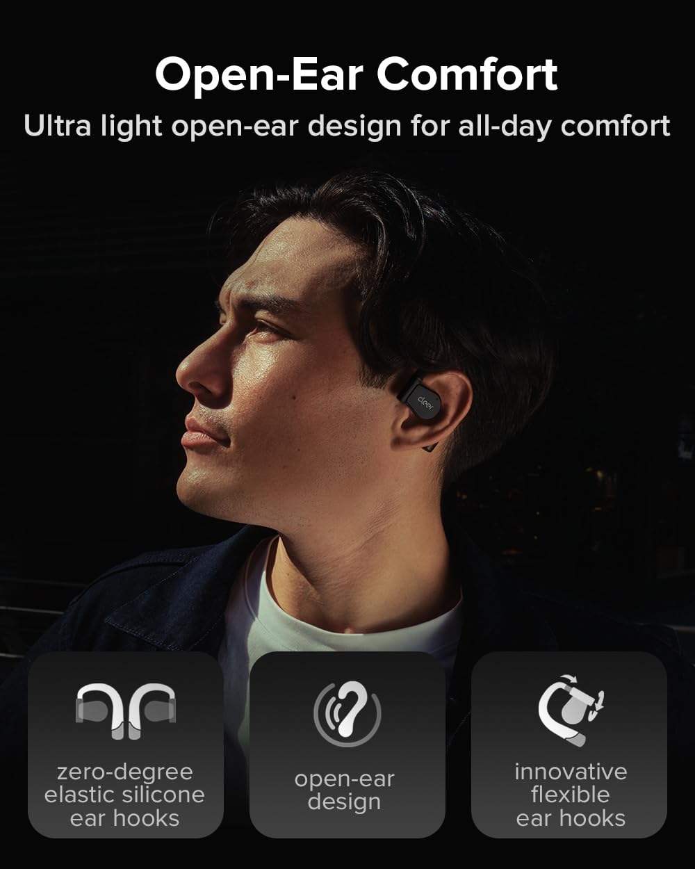 Cleer ARC 3 Open Ear Wireless Earbuds with Dolby Audio & Snapdragon Sound - 50H Battery, Bluetooth 5.4, IPX7 Waterproof, Multi-Point Connectivity, Smart Touch Controls - Perfect for Running, Workouts, and Outdoor Activities (Black)